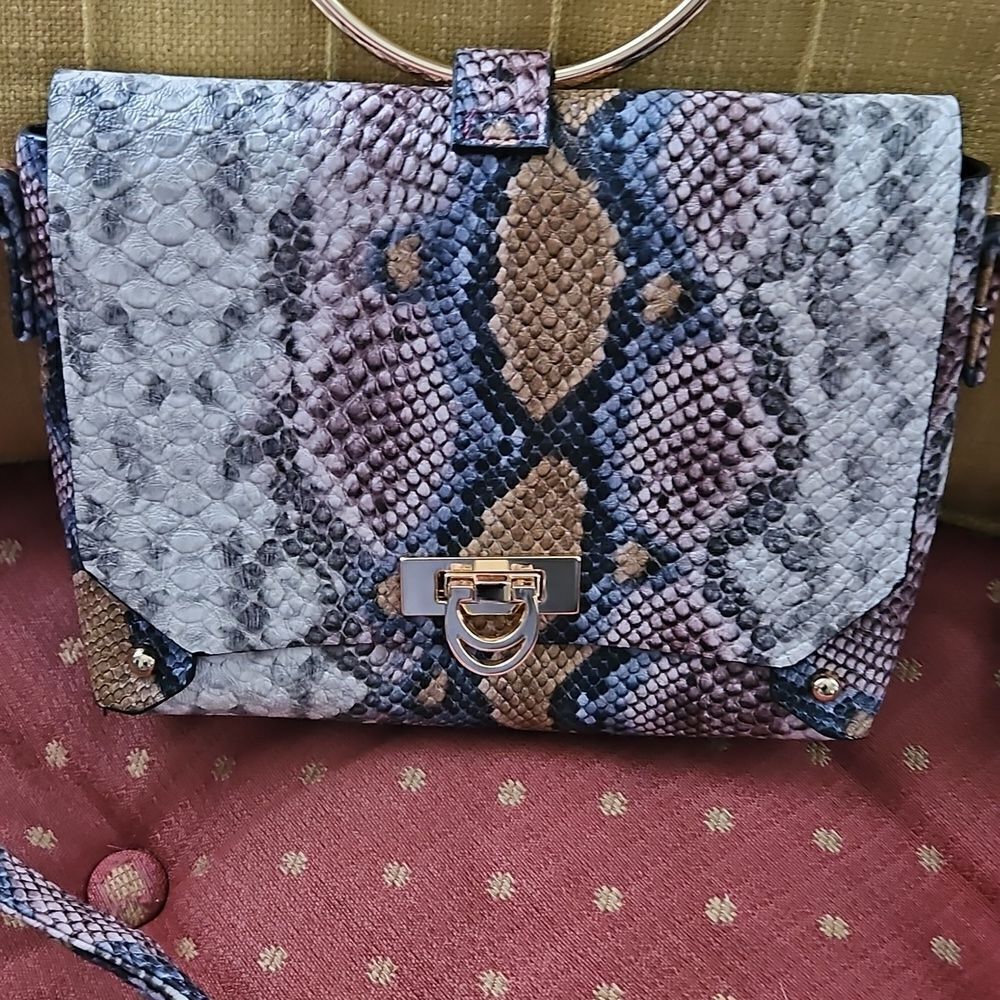 Primark Snakeskin Pattern Handbag with Gold Hardware